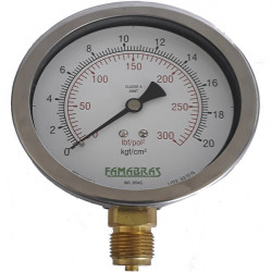 MANÔMETRO 100 RETO CAIXA INOX 20KG/300LBS R1/2 BSP P/ VAPOR - FAMABRAS