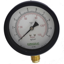 MANÔMETRO 100 RETO CAIXA AÇO CARBONO 10KG/150LBS R1/2 BSP PARA VAPOR - FAMABRAS