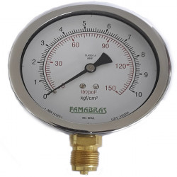 MANÔMETRO 100 RETO CAIXA INOX 10KG/150LBS R1/2 BSP VAPOR - FAMABRAS