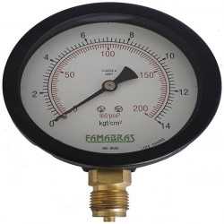 MANÔMETRO 100 RETO CAIXA AÇO CARBONO 14KG/200LBS R1/2 BSP PARA VAPOR - FAMABRAS